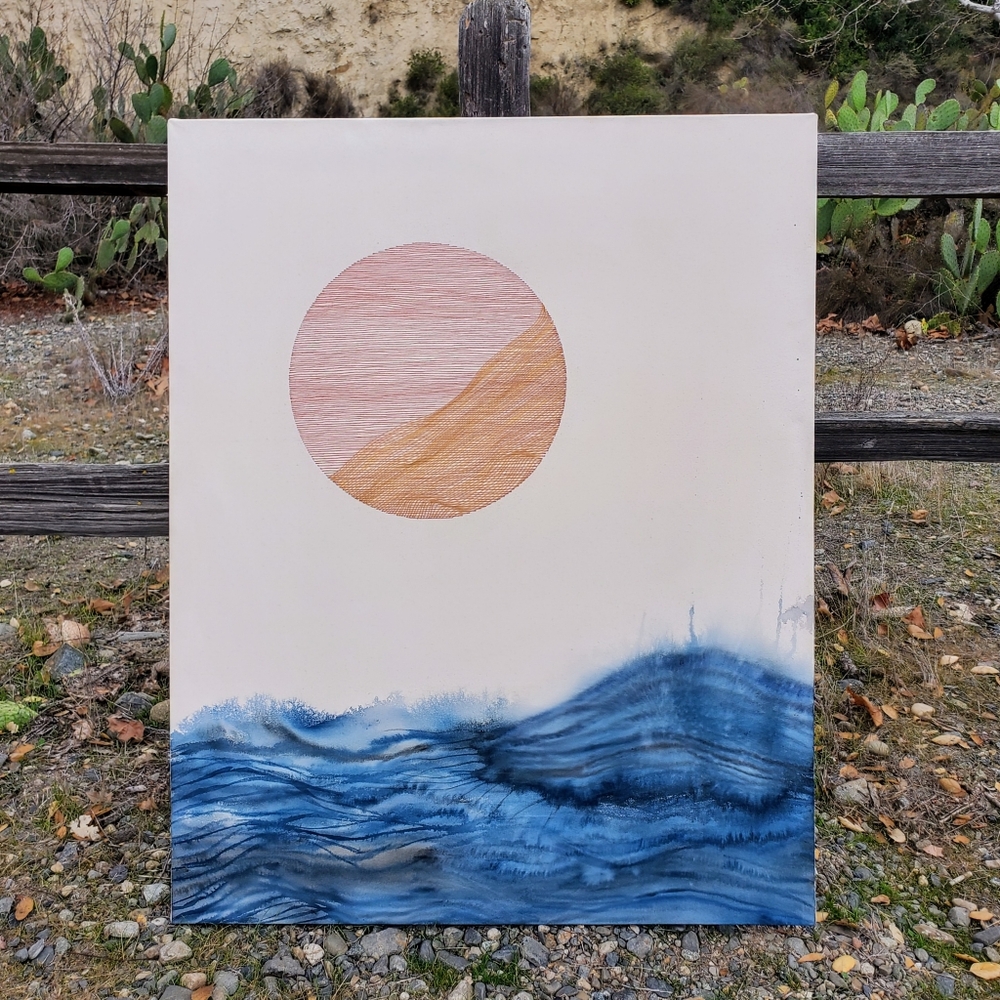 Abstract Blue and Orange Canvas Art Titled "The Storm"